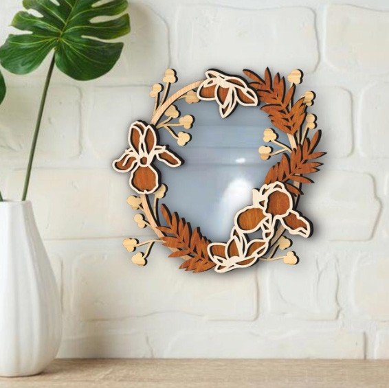 Espejo Decorativo Floral de Madera – Diseño Circular con Corte Láser - Imagen 2