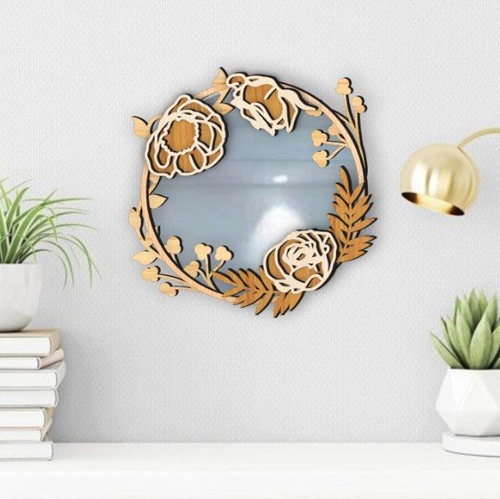 Espejo Decorativo Floral de Madera – Diseño Circular con Corte Láser - Imagen 3