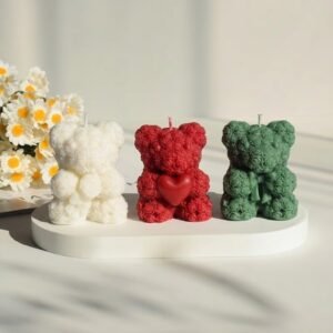 Set de 3 Velas Navideñas Artesanales "Ositos de Rosas"